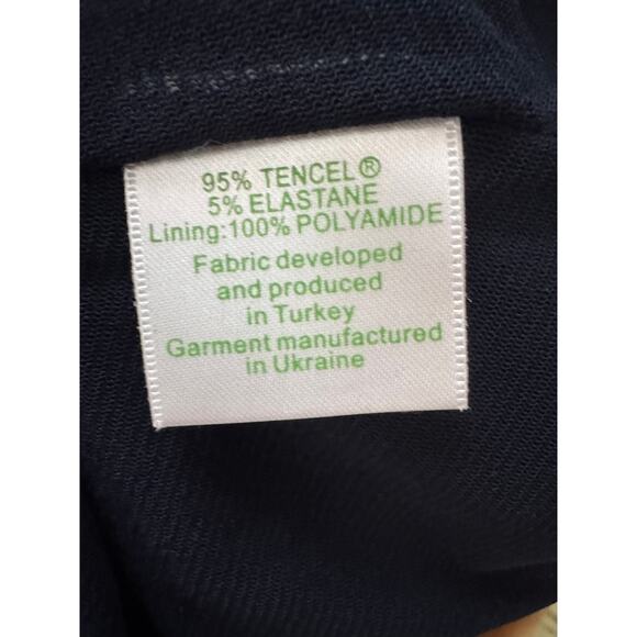 Garnet Hill | Brianna Surplice Knit Dress Navy Print Long Sleeve Midi | Size M - Picture 11 of 14